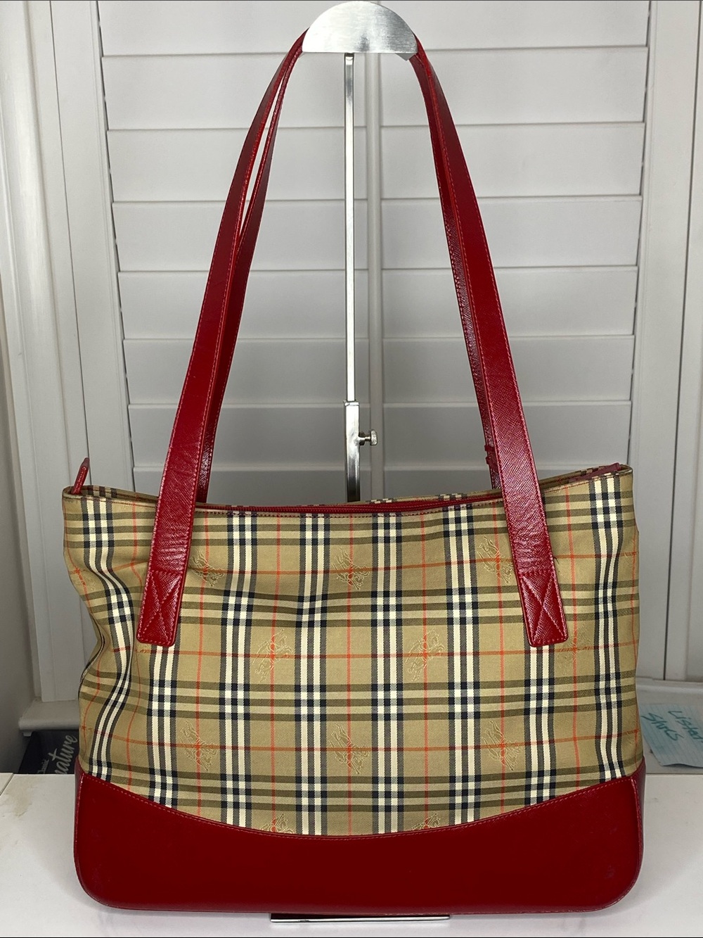 Burberry Nova Check Tote with Red Trim and Handles - Picture 2 of 16